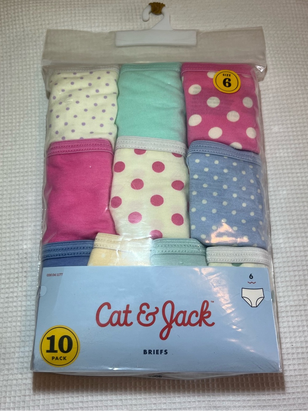 Cat & Jack Girls' Pastel Polka Dot Briefs - 10-Pack, Pink/Blue/Green sz 6